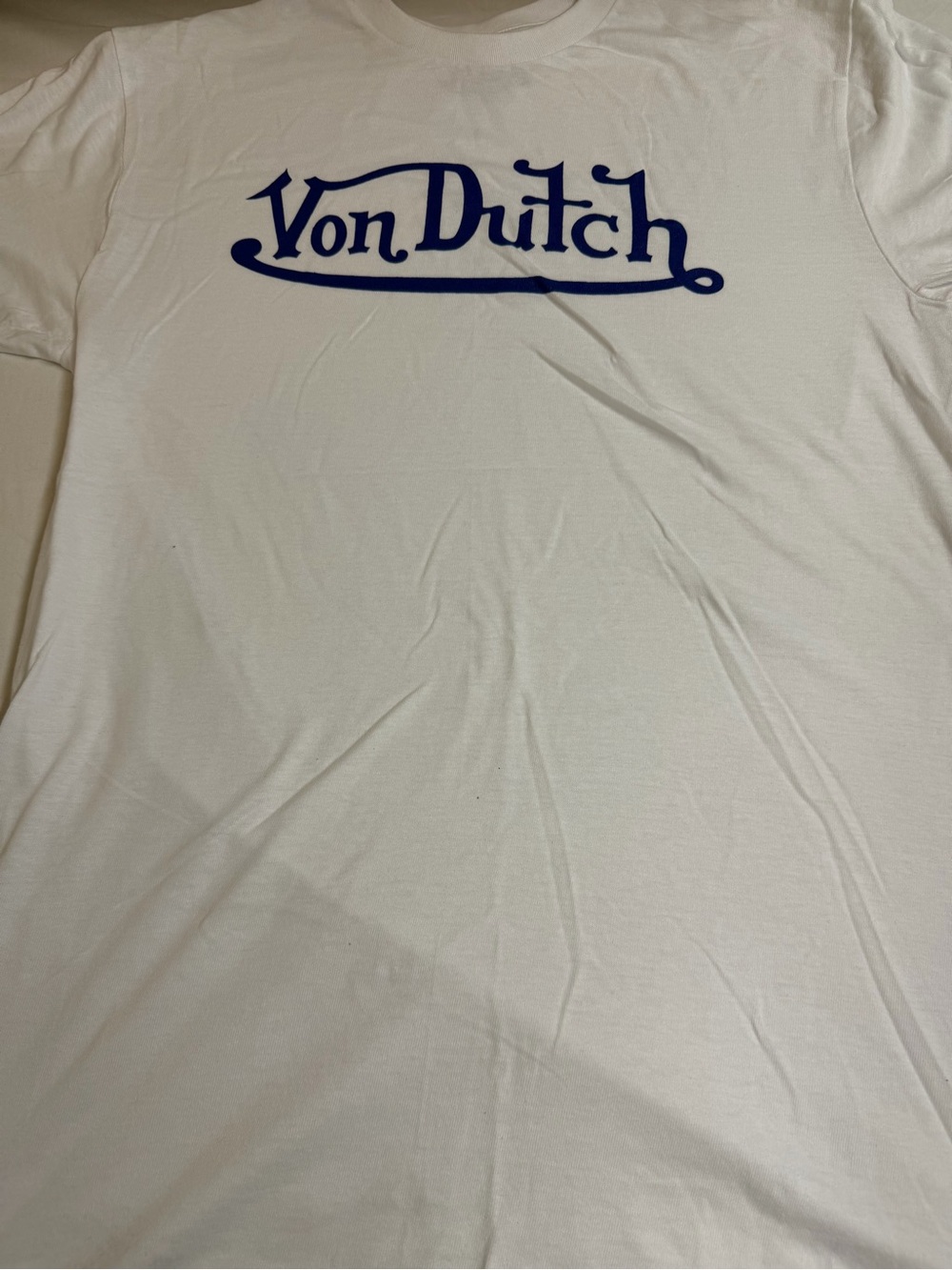 Von Dutch White Tee with Navy Logo Script